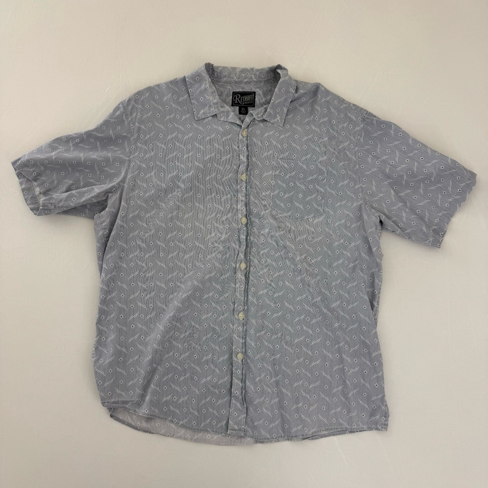Light Blue Micro Diamond Print Retrofit SS XL Men’s Button Shirt Extra Large